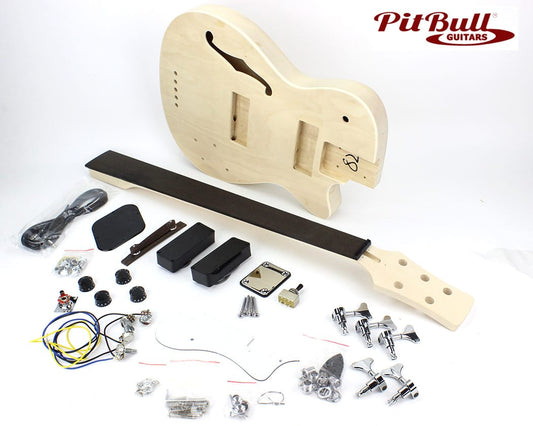 Pit Bull Guitars DHB-5 Semi-Hollow Fretless Electric Bass Guitar Kit